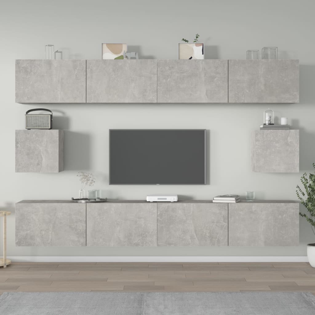 Meuble TV Design Noir et Bois - 6 Pièces-Mon Meuble TV-Gris béton-100 cm-6-12