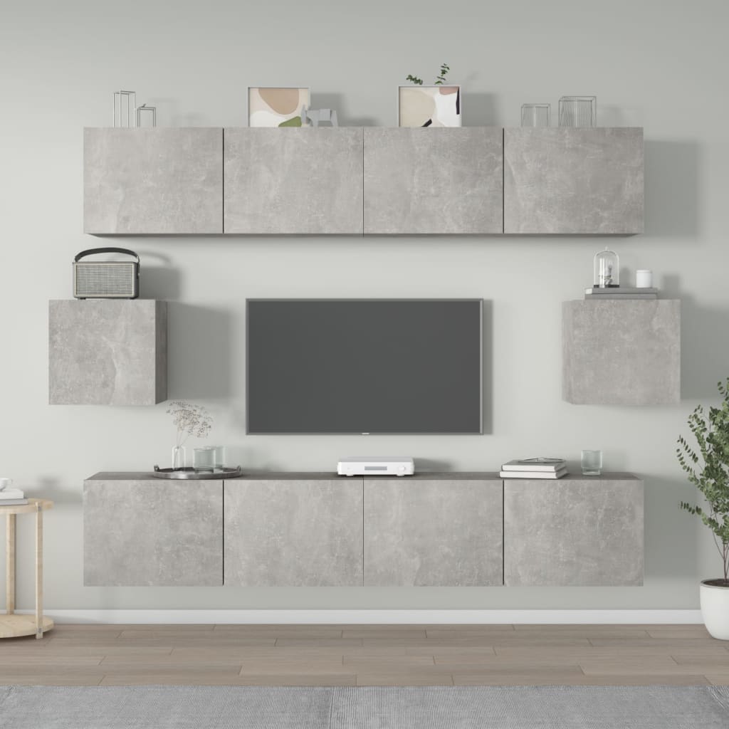 Meuble TV Design Noir et Bois - 6 Pièces-Mon Meuble TV-Gris béton-80 cm-6-15
