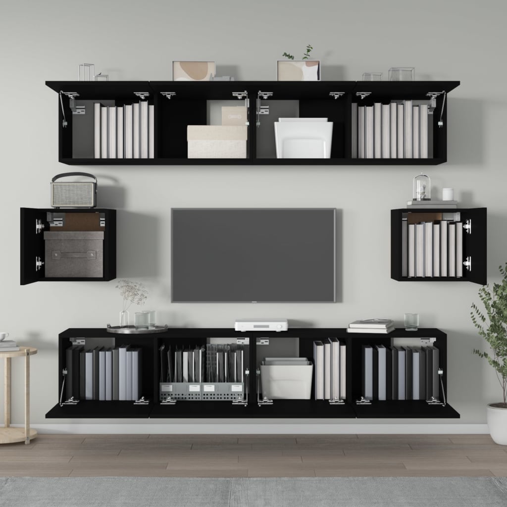 Meuble TV Design Noir et Bois - 6 Pièces-Mon Meuble TV-Gris béton-80 cm-6-3