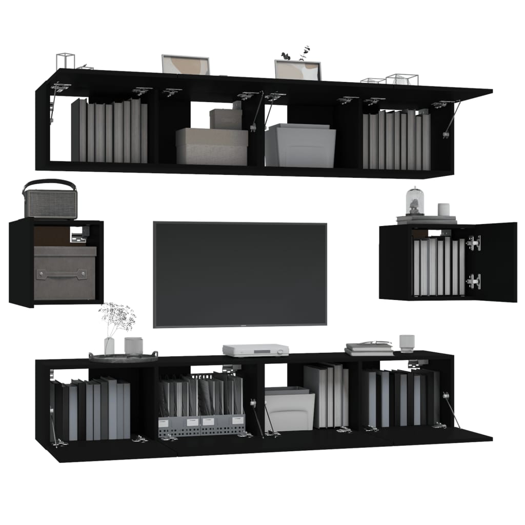 Meuble TV Design Noir et Bois - 6 Pièces-Mon Meuble TV-Gris béton-80 cm-6-4