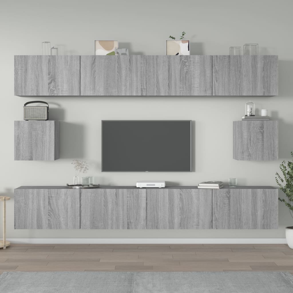 Meuble TV Design Noir et Bois - 6 Pièces-Mon Meuble TV-Sonoma gris-100 cm-6-13