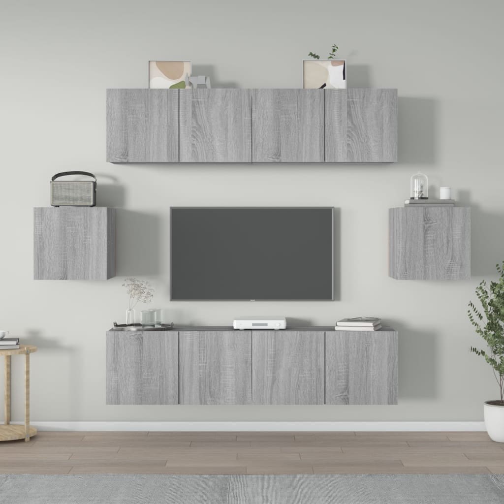 Meuble TV Design Noir et Bois - 6 Pièces-Mon Meuble TV-Sonoma gris-60 cm-6-17