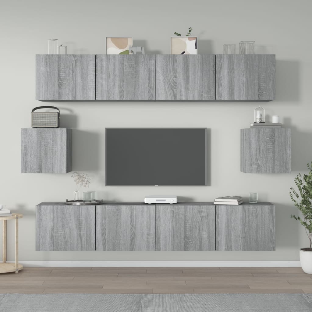 Meuble TV Design Noir et Bois - 6 Pièces-Mon Meuble TV-Sonoma gris-80 cm-6-16