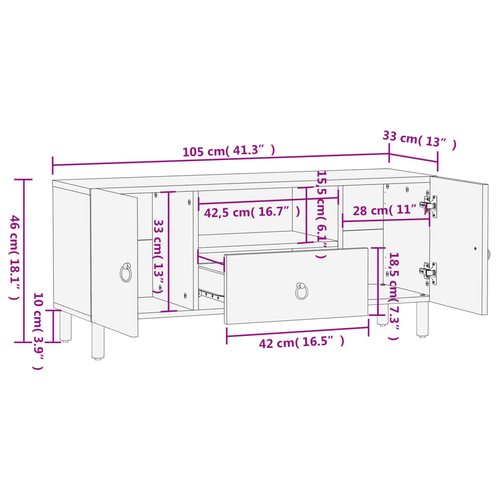 Meuble TV Design sur Pied en Manguier Massif - 105 cm-Mon Meuble TV-12