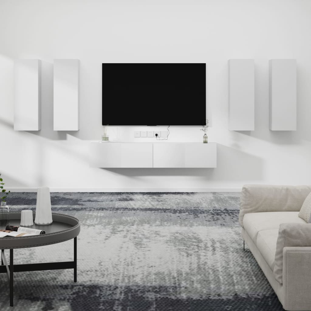 Meuble TV Design Suspendu Effet Chêne Fumé - 6 Pièces-Mon Meuble TV-Blanc-90 cm-6-9