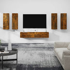 Meuble TV Design Suspendu Effet Chêne Fumé - 6 Pièces-Mon Meuble TV-Chêne fumé-90 cm-6-1