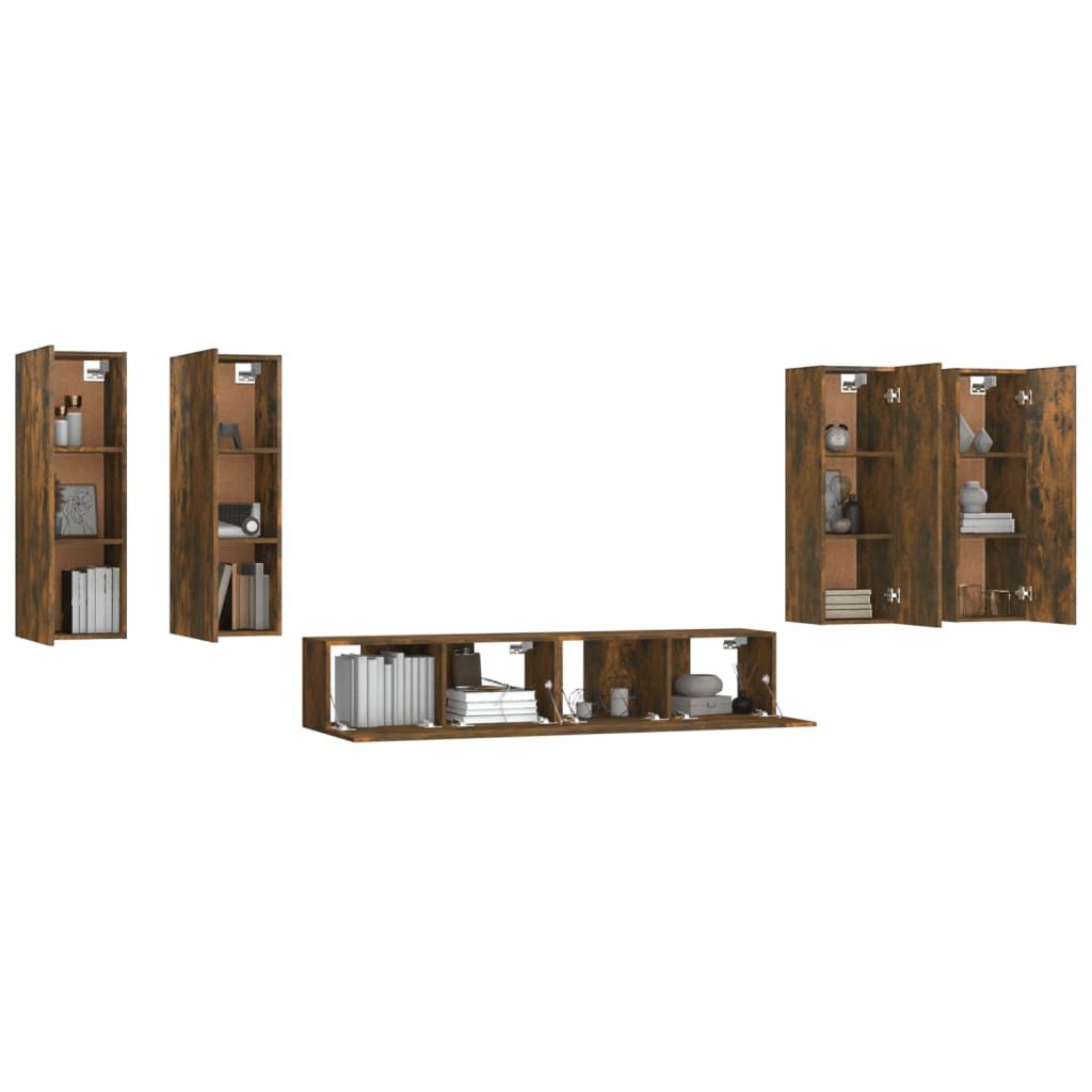 Meuble TV Design Suspendu Effet Chêne Fumé - 6 Pièces-Mon Meuble TV-Chêne fumé-90 cm-6-4