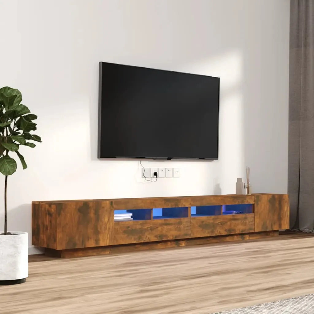 Meuble TV Eclairage LED Couleur Vieux Bois - 260 cm-Mon Meuble TV-Chêne fumé-13