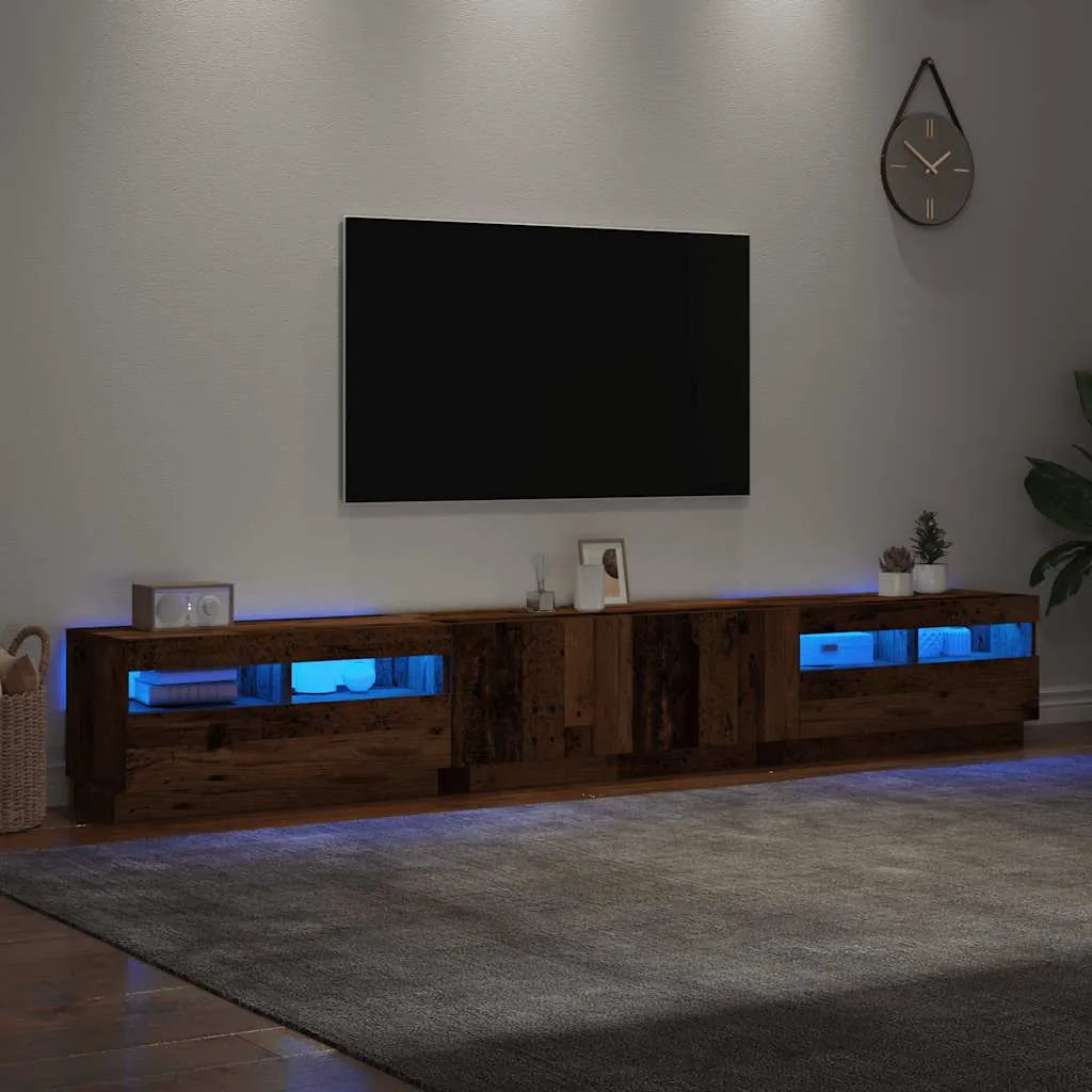 Meuble TV Eclairage LED Couleur Vieux Bois - 260 cm-Mon Meuble TV-Vieux bois-2