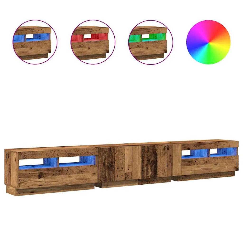 Meuble TV Eclairage LED Couleur Vieux Bois - 260 cm-Mon Meuble TV-Vieux bois-3