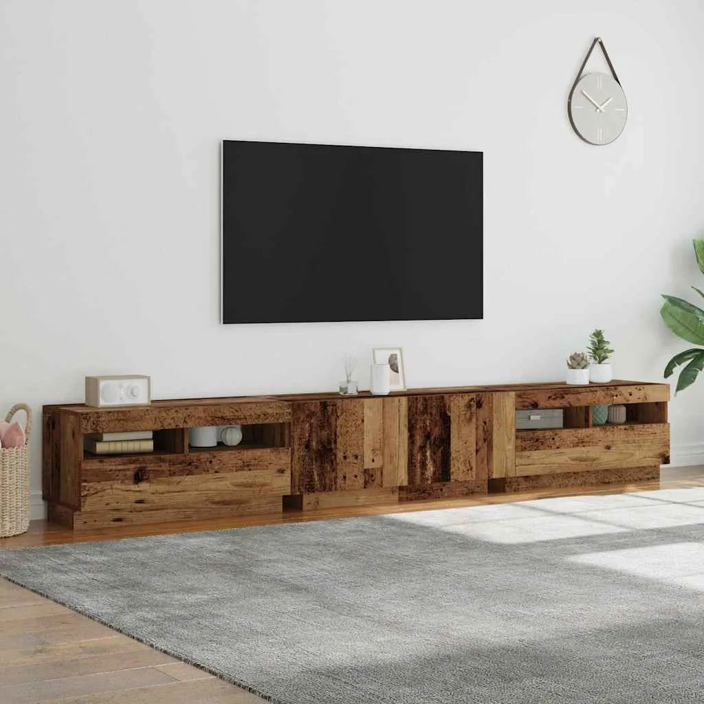 Meuble TV Eclairage LED Couleur Vieux Bois - 260 cm-Mon Meuble TV-Vieux bois-5