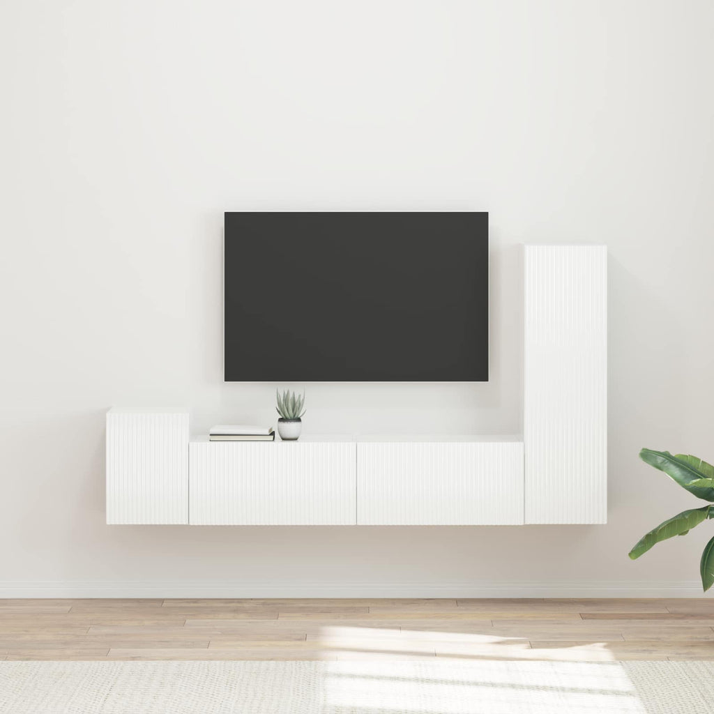 Meuble TV Effet Bois avec Colonne Gris - 4 Pièces-Mon Meuble TV-Blanc brillant-16