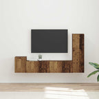 Meuble TV Effet Bois avec Colonne Gris - 4 Pièces-Mon Meuble TV-Bois ancien-18