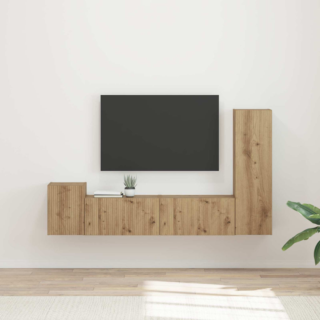 Meuble TV Effet Bois avec Colonne Gris - 4 Pièces-Mon Meuble TV-Chêne artisanal-19