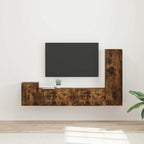Meuble TV Effet Bois avec Colonne Gris - 4 Pièces-Mon Meuble TV-Chêne fumé-17