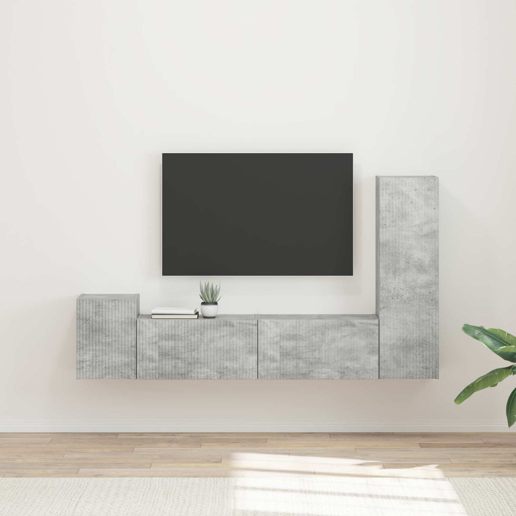 Meuble TV Effet Bois avec Colonne Gris - 4 Pièces-Mon Meuble TV-Gris béton-15