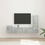 Meuble TV Effet Bois avec Colonne Gris - 4 Pièces-Mon Meuble TV-Gris béton-15