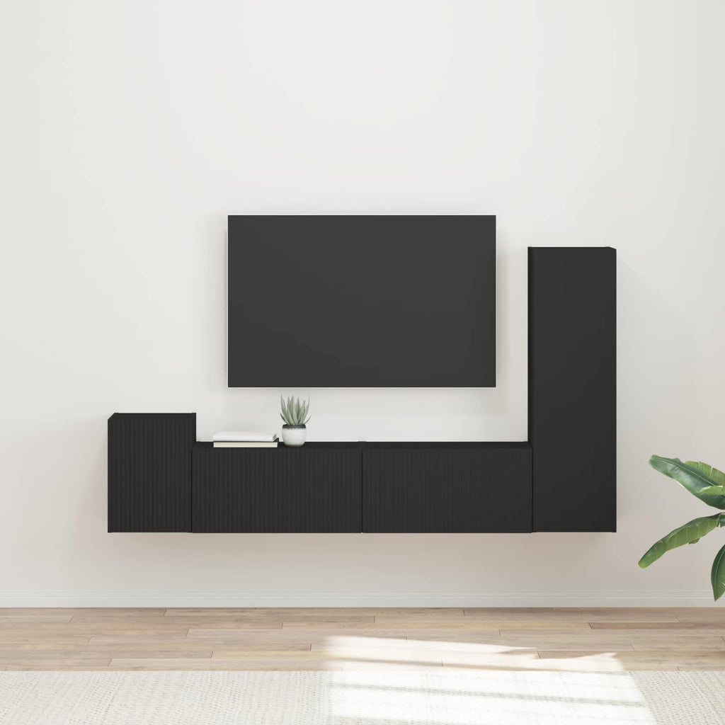 Meuble TV Effet Bois avec Colonne Gris - 4 Pièces-Mon Meuble TV-Noir-21