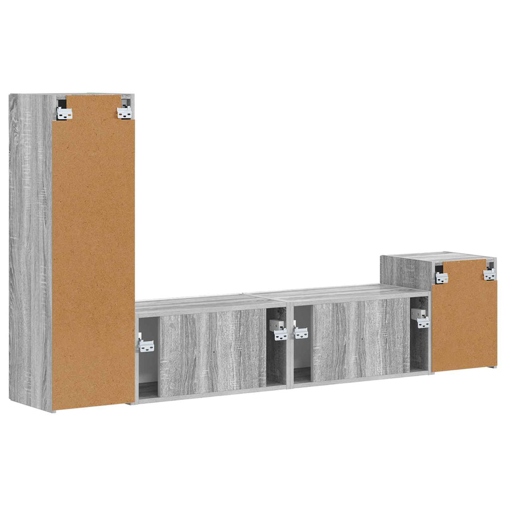 Meuble TV Effet Bois avec Colonne Gris - 4 Pièces-Mon Meuble TV-Sonoma gris-10