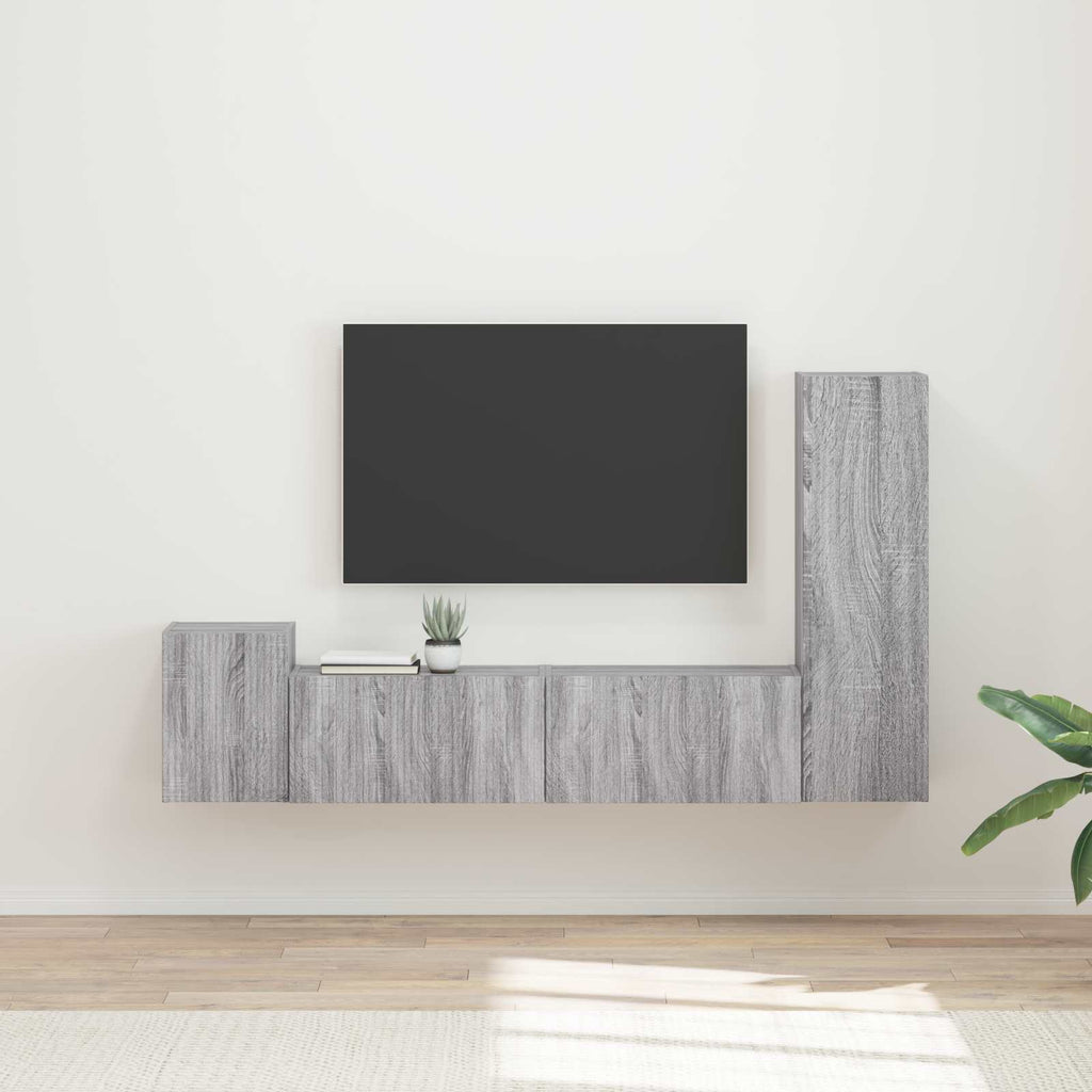Meuble TV Effet Bois avec Colonne Gris - 4 Pièces-Mon Meuble TV-Sonoma gris-2