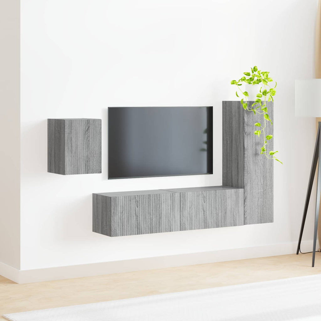 Meuble TV Effet Bois avec Colonne Gris - 4 Pièces-Mon Meuble TV-Sonoma gris-4
