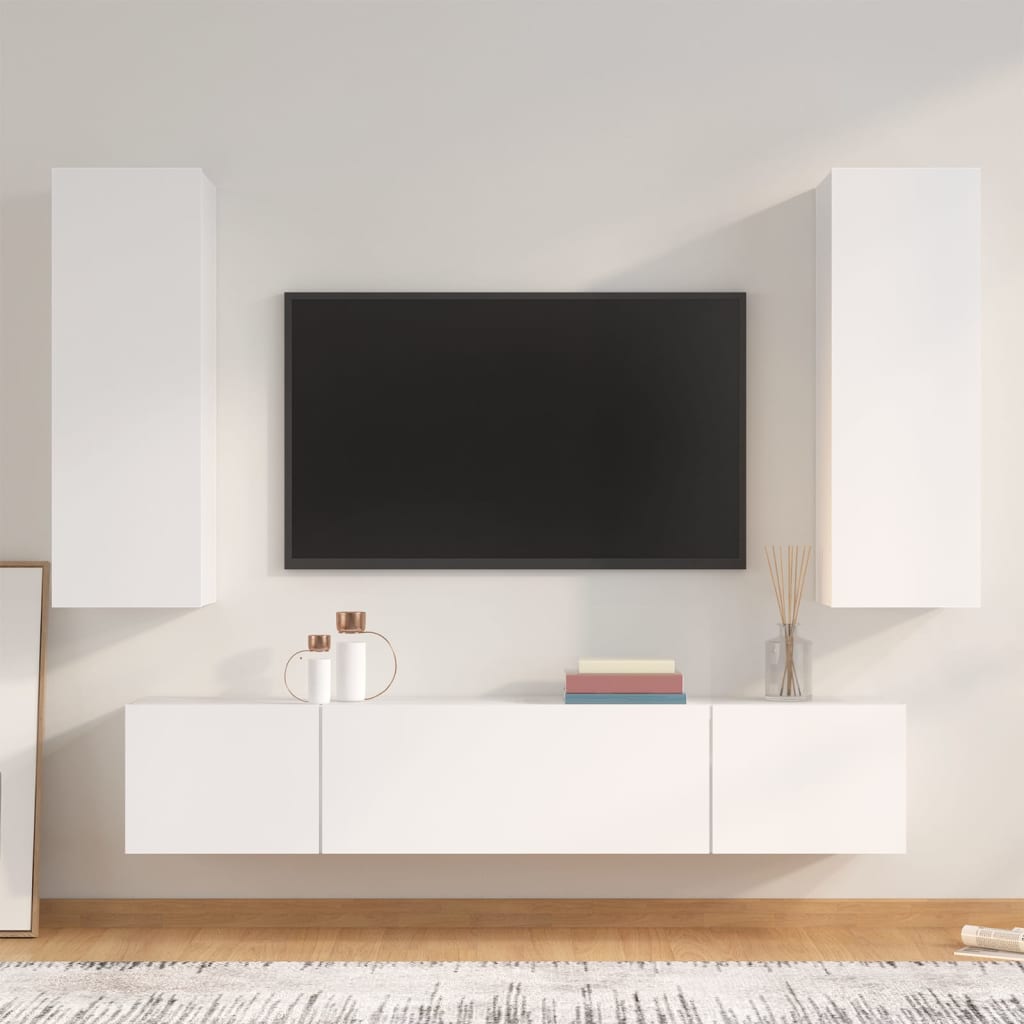 Meuble TV Effet Bois Chêne Fumé - Rangement 4 Pièces-Mon Meuble TV-Blanc-80 cm-4-13