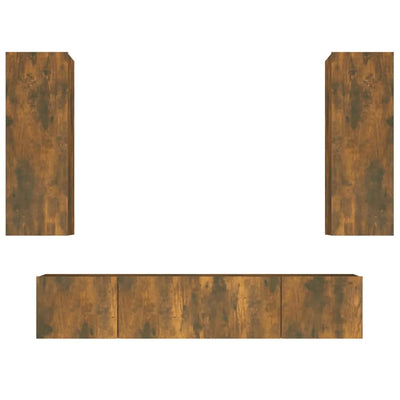 Meuble TV Effet Bois Chêne Fumé - Rangement 4 Pièces
