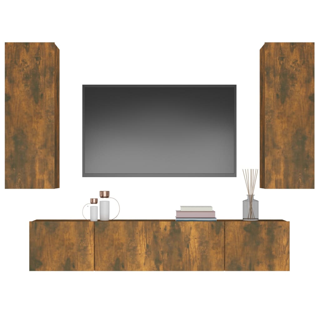 Meuble TV Effet Bois Chêne Fumé - Rangement 4 Pièces-Mon Meuble TV-Chêne noir-80 cm-4-4