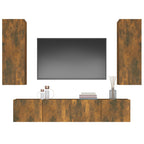 Meuble TV Effet Bois Chêne Fumé - Rangement 4 Pièces-Mon Meuble TV-Chêne noir-80 cm-4-4