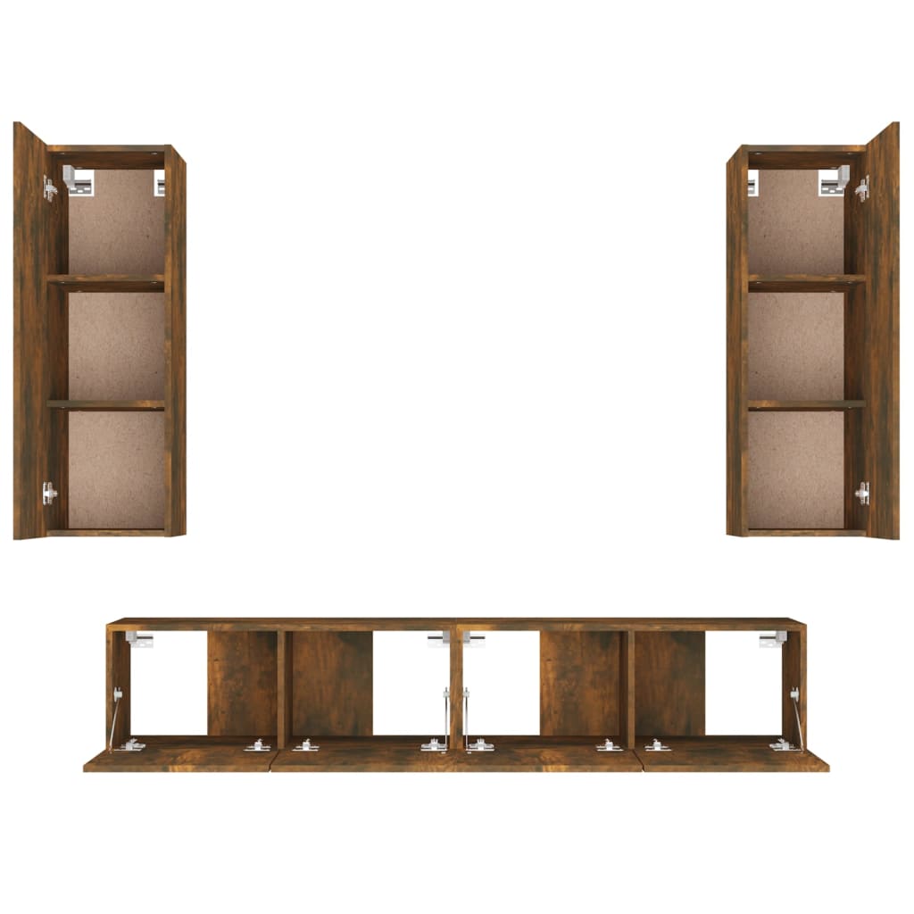 Meuble TV Effet Bois Chêne Fumé - Rangement 4 Pièces-Mon Meuble TV-Chêne noir-80 cm-4-6