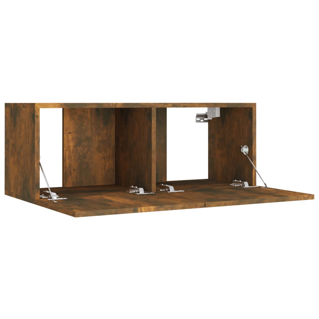Meuble TV Effet Bois Chêne Fumé - Rangement 4 Pièces-Mon Meuble TV-Chêne noir-80 cm-4-8