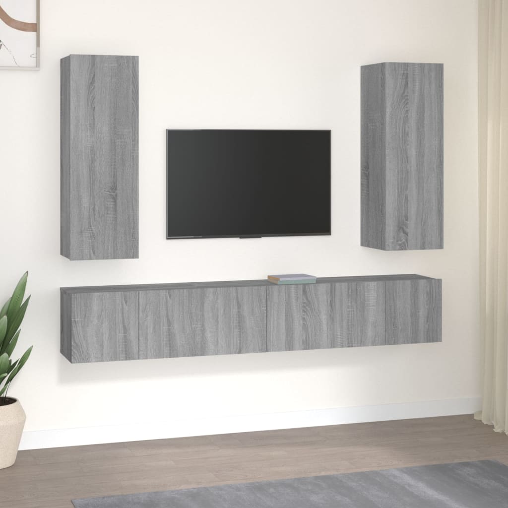 Meuble TV Effet Bois Chêne Fumé - Rangement 4 Pièces-Mon Meuble TV-Sonoma gris-60 cm-5-17