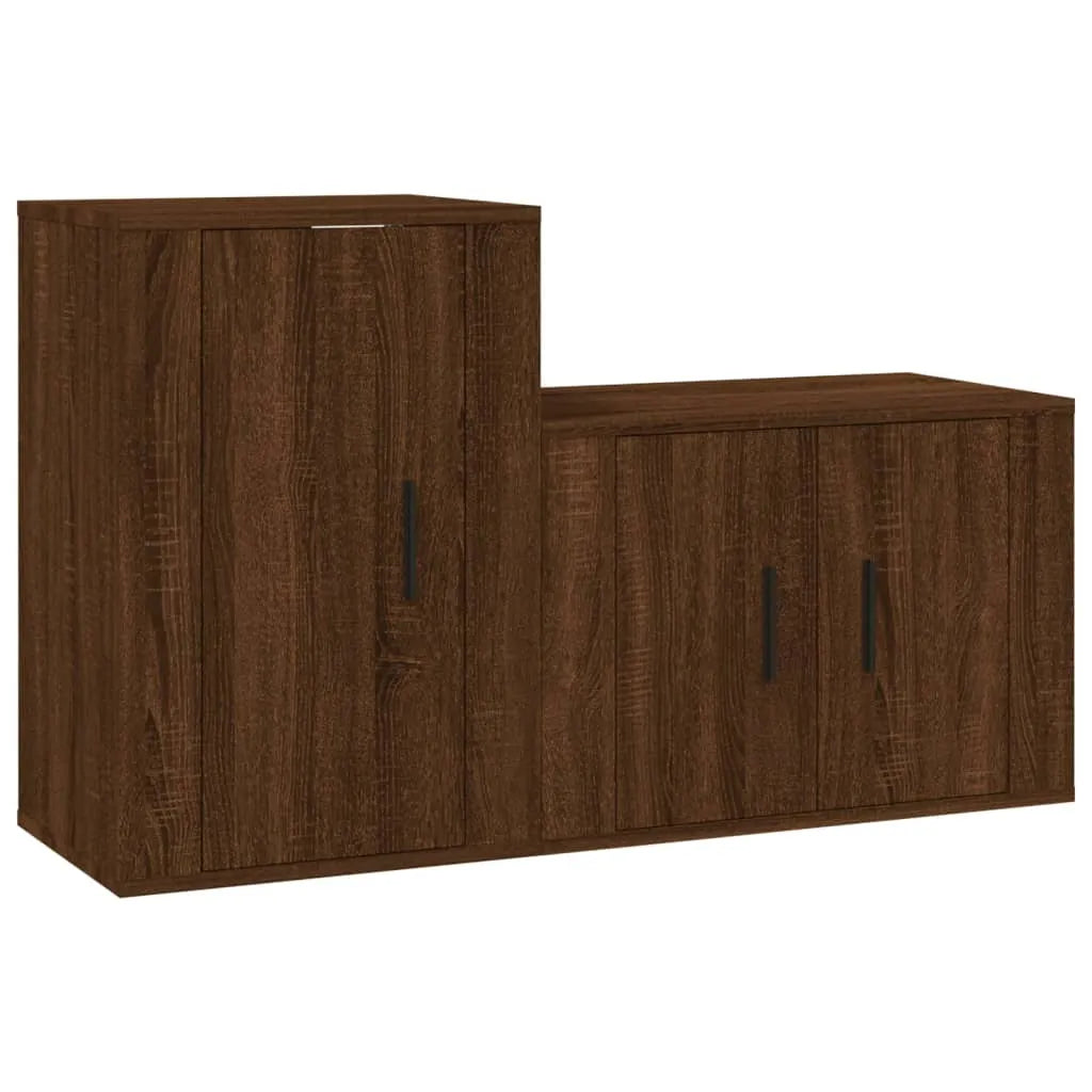 Meuble TV Effet Bois Chêne Marron - 100 cm-Mon Meuble TV-Gris béton-2-2