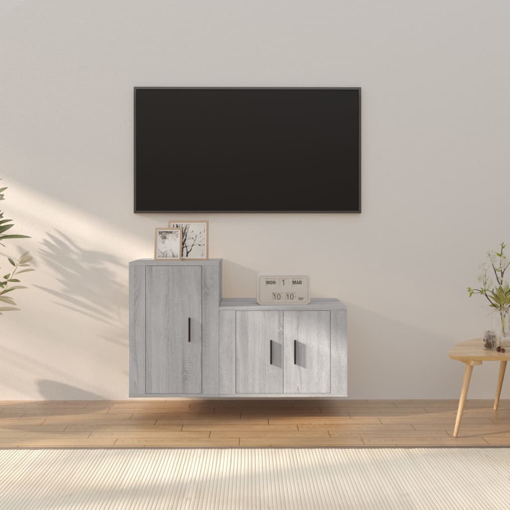 Meuble TV Effet Bois Chêne Marron - 100 cm-Mon Meuble TV-Sonoma gris-2-14