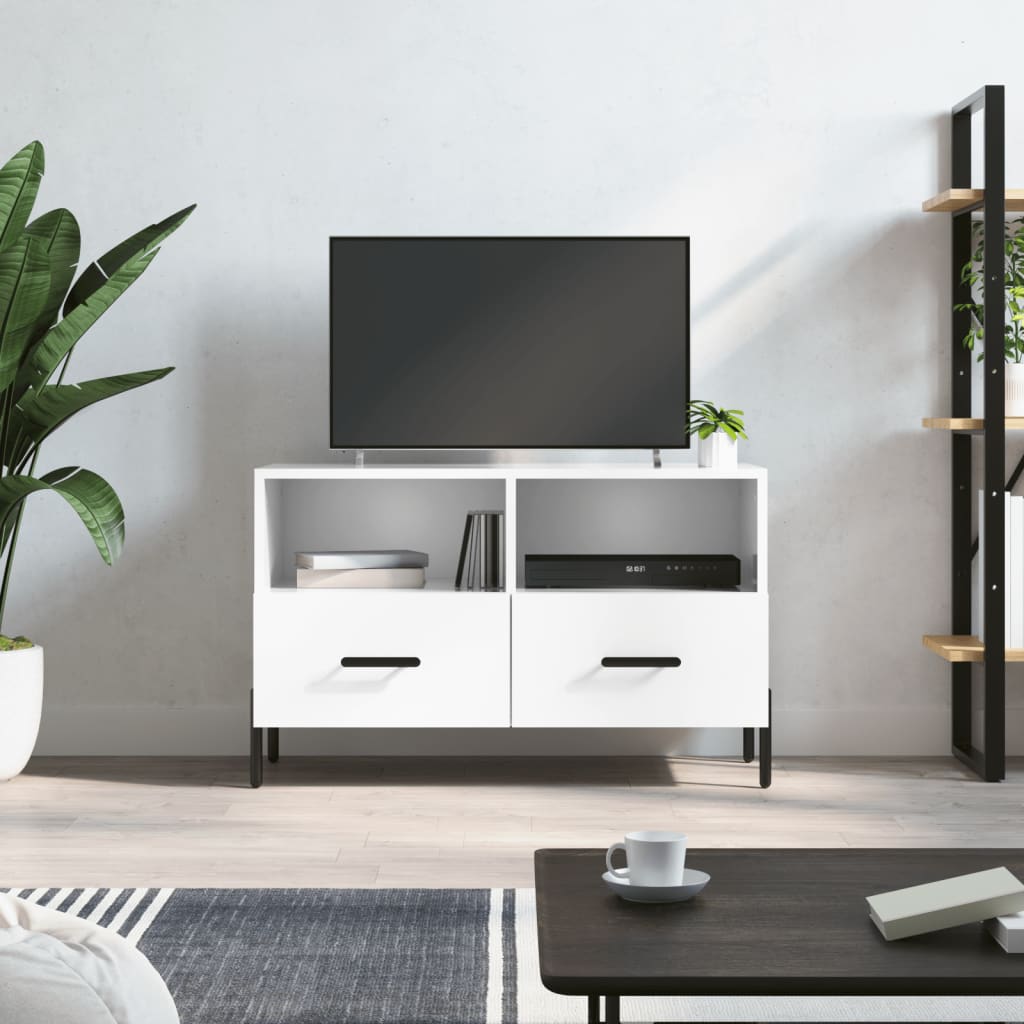 Meuble TV Effet Bois Clair Gris et Métal - 80 cm-Mon Meuble TV-Blanc brillant-1-14