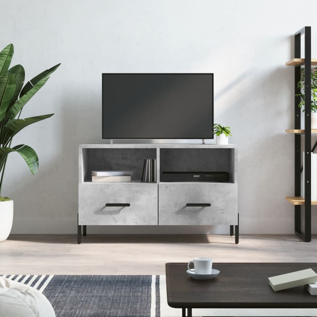 Meuble TV Effet Bois Clair Gris et Métal - 80 cm-Mon Meuble TV-Gris béton-1-16