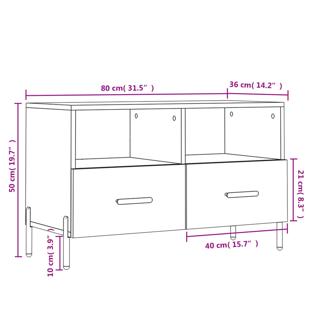 Meuble TV Effet Bois Clair Gris et Métal - 80 cm-Mon Meuble TV-Noir-1-12