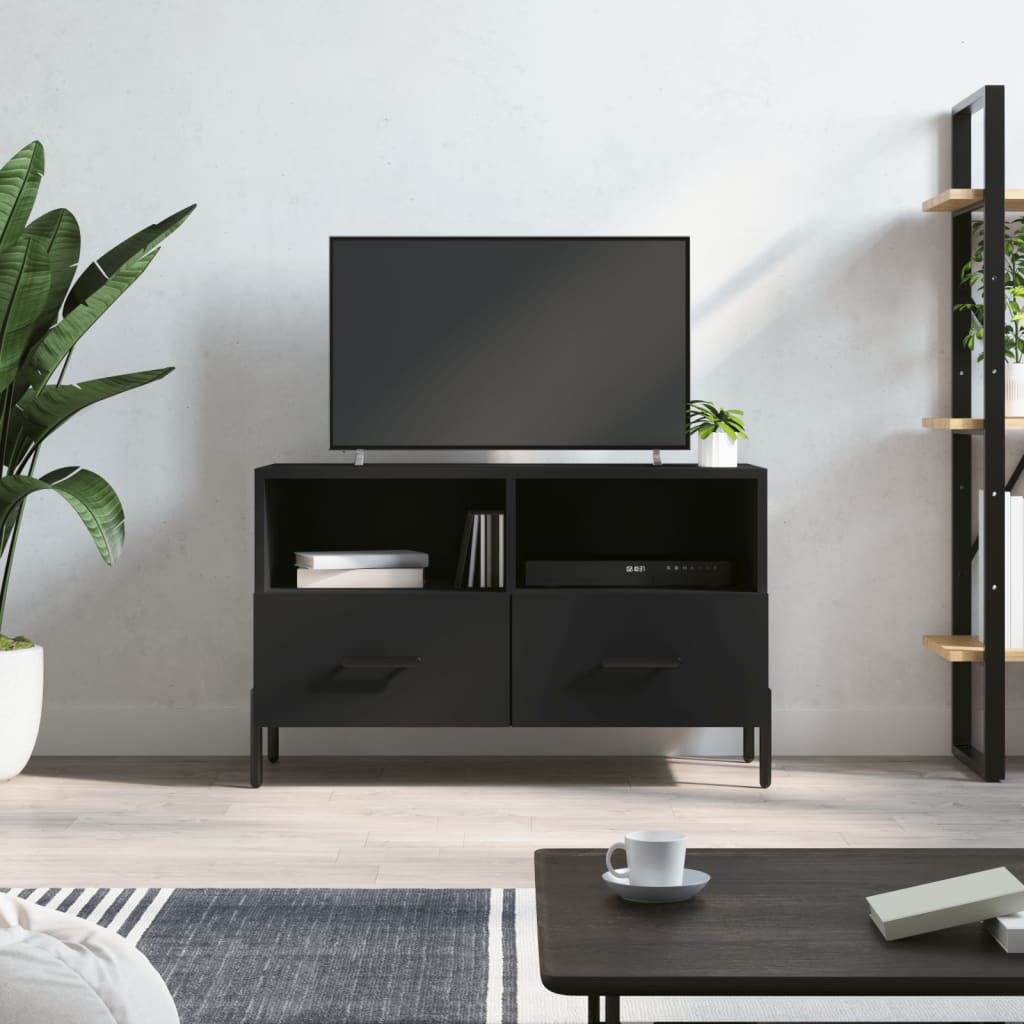 Meuble TV Effet Bois Clair Gris et Métal - 80 cm-Mon Meuble TV-Noir-1-15