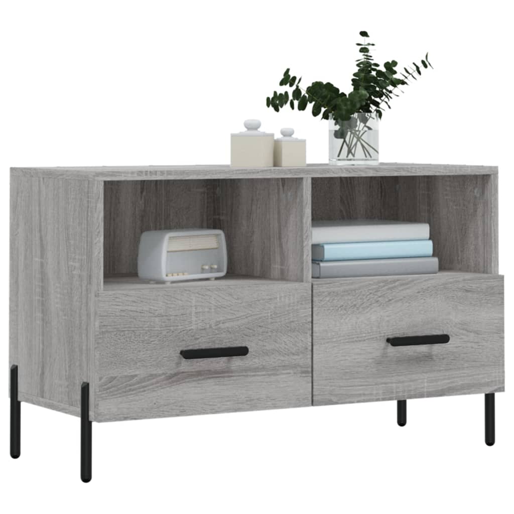Meuble TV Effet Bois Clair Gris et Métal - 80 cm-Mon Meuble TV-Noir-1-3