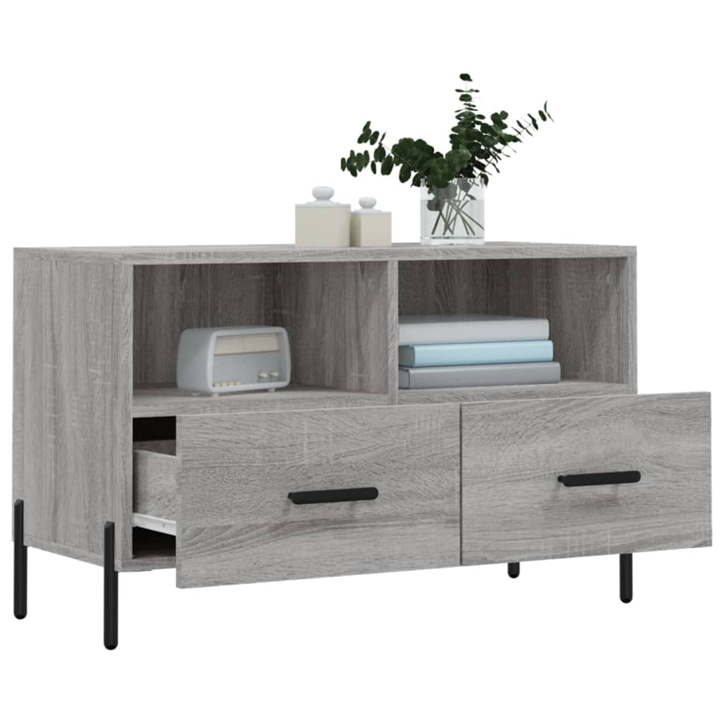 Meuble TV Effet Bois Clair Gris et Métal - 80 cm-Mon Meuble TV-Noir-1-4