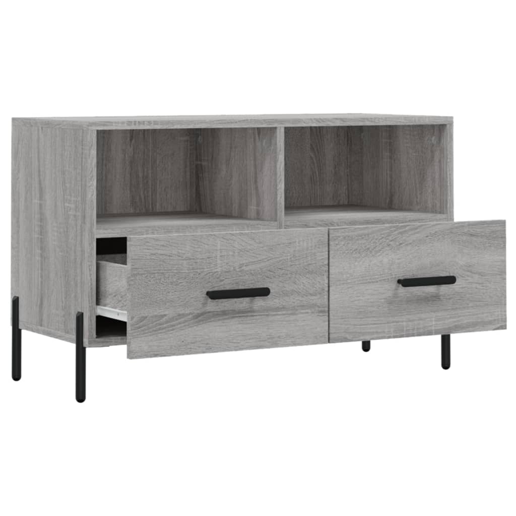 Meuble TV Effet Bois Clair Gris et Métal - 80 cm-Mon Meuble TV-Noir-1-6