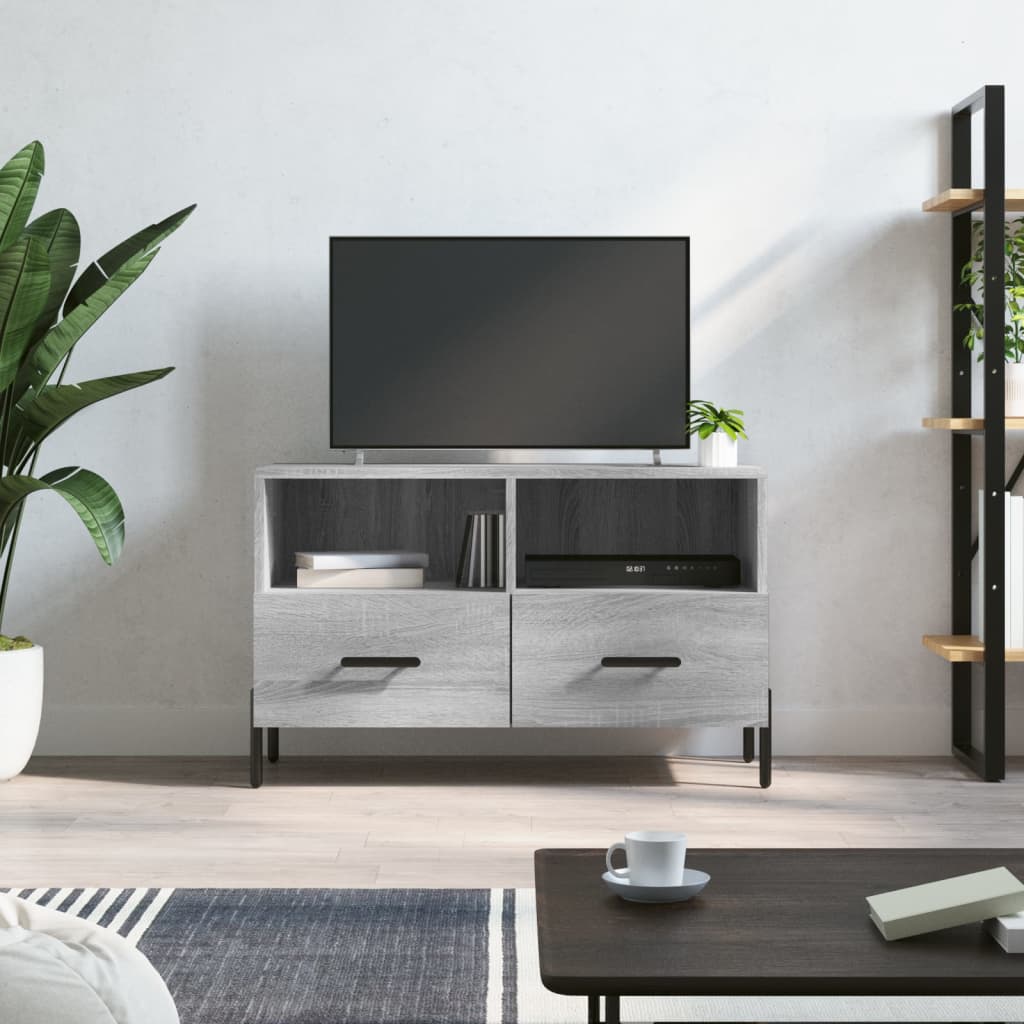 Meuble TV Effet Bois Clair Gris et Métal - 80 cm-Mon Meuble TV-Sonoma gris-1-1