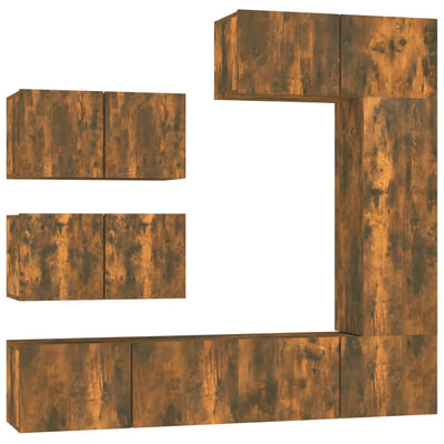 Meuble TV Effet Bois de Chêne Fumé - 6 Pièces