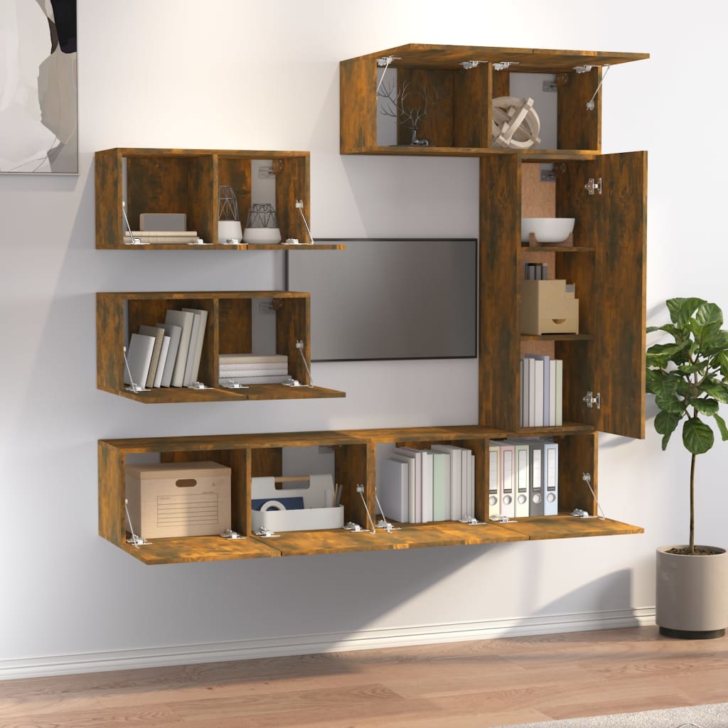 Meuble TV Effet Bois de Chêne Fumé - 6 Pièces-Mon Meuble TV-3