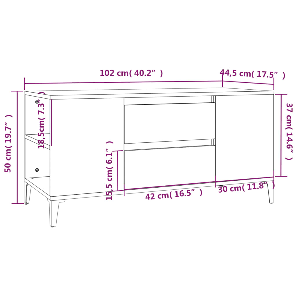 Meuble TV Effet Bois et Pied Métal Noir - 102 cm-Mon Meuble TV-Chêne fumé-10