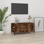 Meuble TV Effet Bois et Pied Métal Noir - 102 cm-Mon Meuble TV-Chêne fumé-2