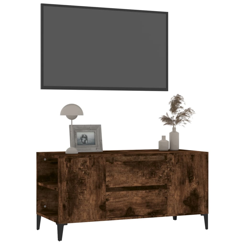 Meuble TV Effet Bois et Pied Métal Noir - 102 cm-Mon Meuble TV-Chêne fumé-4