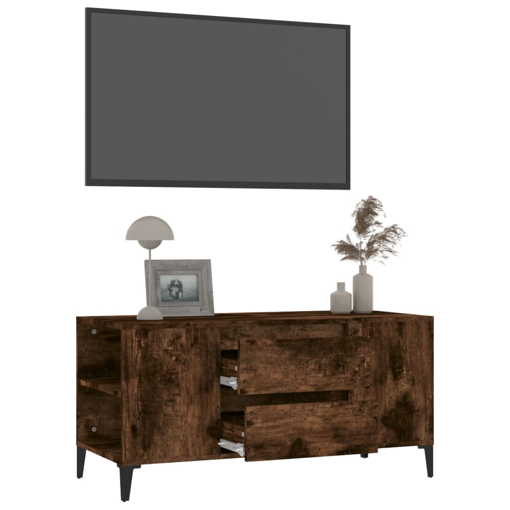 Meuble TV Effet Bois et Pied Métal Noir - 102 cm-Mon Meuble TV-Chêne fumé-5