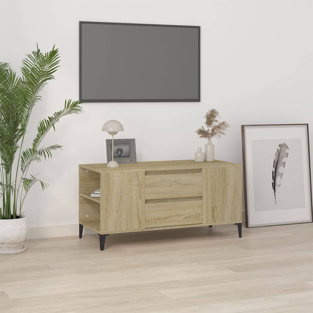 Meuble TV Effet Bois et Pied Métal Noir - 102 cm-Mon Meuble TV-Chêne sonoma-13