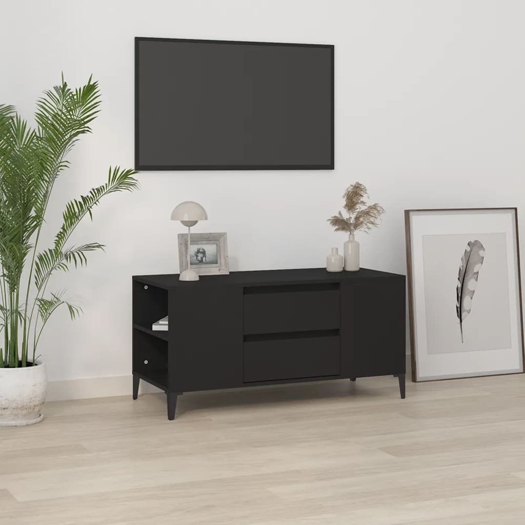 Meuble TV Effet Bois et Pied Métal Noir - 102 cm-Mon Meuble TV-Noir-18